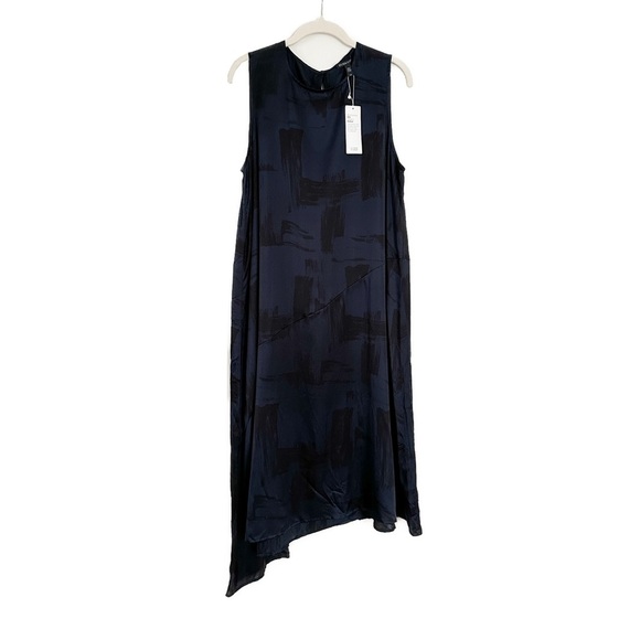 Eileen Fisher Silk Organic Cotton Brushstroke Loose Fit Dress Ink Size Large NWT - Picture 4 of 5